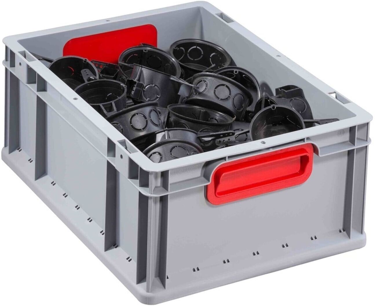 Allit Transportstapelbehälter L400xB300xH170mm grau PP geschlossener Griff rot (456705)