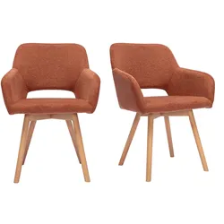 Stoffstühle mit samtiger, strukturierter Optik in verbranntem Erdton und hellem Holz (2er-Set) LAURETTE