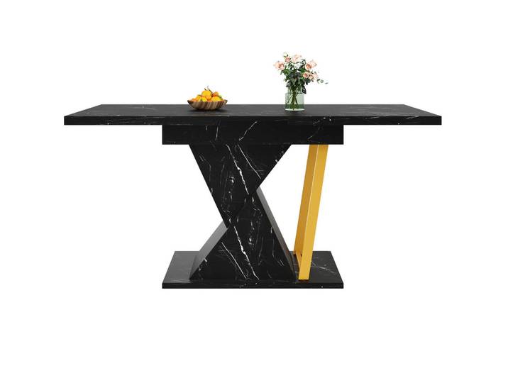 Modfu Esstisch 110-140x80x76 cm in Schwarz aus MDF mit Marmoroptik ausziehbar, 80x76x140 cm, Esszimmer, Esstische