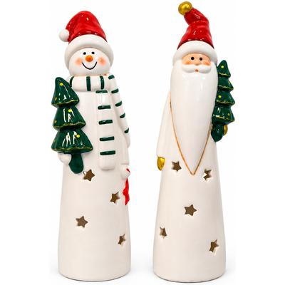 Teelichthalter OTTO HOME "Deko Weihnachten Eeske, aus Porzellan detailreich bemalt", weiß, H:31cm T:1cm Ø:8cm, Porzellan, Kerzenhalter, Teelichthalter, Weihnachtsmann und Schneemann im 2er Set, jeweils ca.31cm hoch