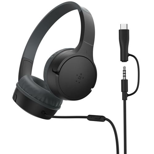 BELKIN SOUNDFORM MINI WIRED ON-EAR HEADPHONES - USB-C 3.5MM BLACK