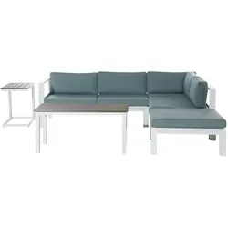LOUNGE SET 5-Sitzer weiß Auflagen grün-grau Messina