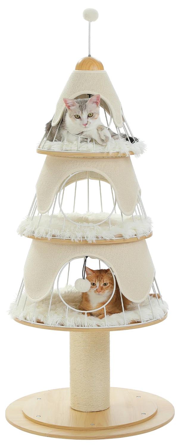 Weihnachts Kratzbaum für Katzen - Kletterturm - 4 Etagen mehrstöckig - 3 gemütliche Höhlen - Sisal Kratzstämme - Größe L - Weiß
