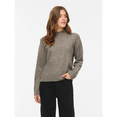Strickpullover VILA "VIAYLIN HIGHNECK L/S KNIT TOP/PB", Damen, Gr. M, braun (falcon detail:weiß binder), Strick, Obermaterial: 97% Polyester, 3% Elasthan, normal, Pullover Strickpullover, Materialmix
