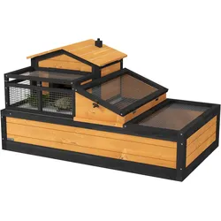 Schildkrötenhaus aus Holz, Schildkrötengehege mit zwei Ebenen, Balkon, Gelb