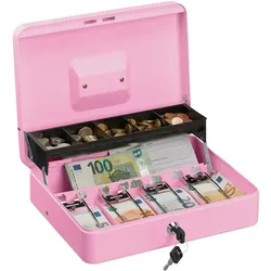 Relaxdays Abschließbare Geldkassette Rosa,Silber