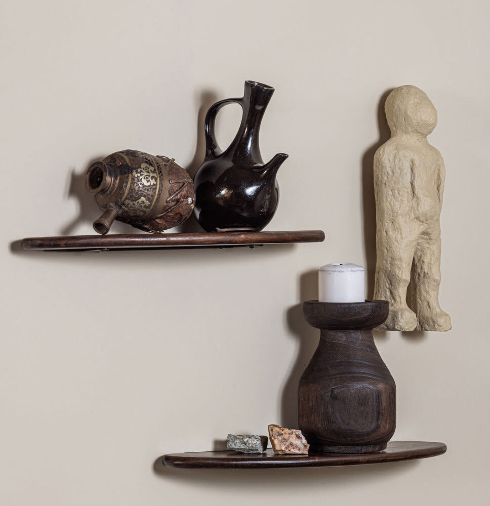 WOOOD Conjunto de 2 estanterías de pared de madera - madera oscura