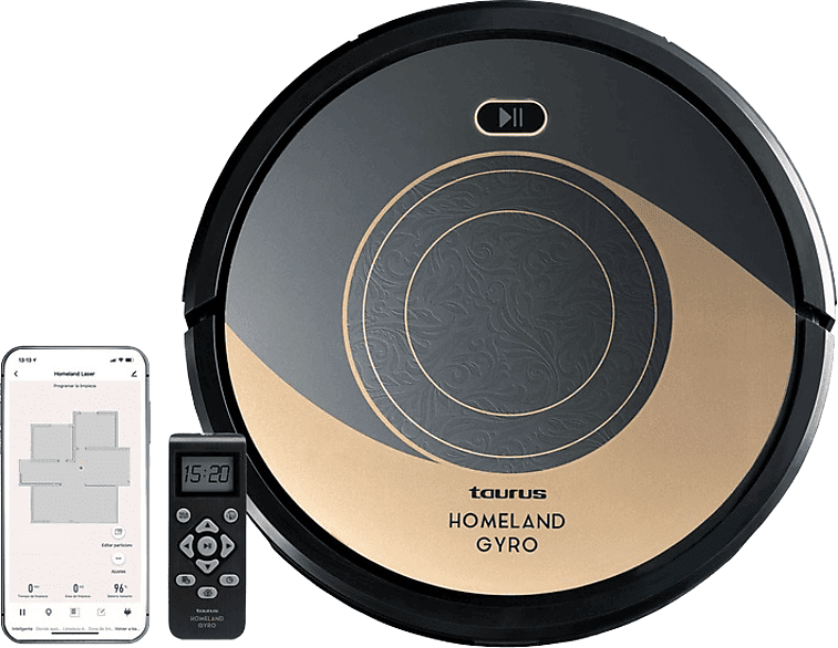 REACONDICIONADO Seminuevo Muy bueno Robot aspirador - Taurus RVCA1001B, 700 W, 1800 PA, Autonomía 120 min, 22 dB, 7 Programas, Negro