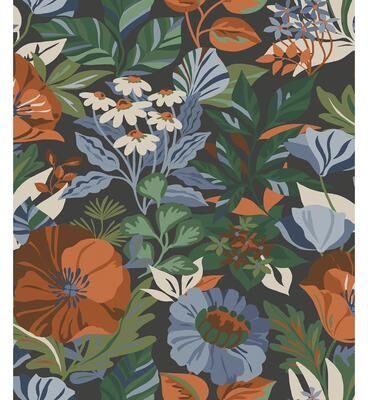 RoomMates Poppy Fields Charcoal Peel and Stick Wallpaper