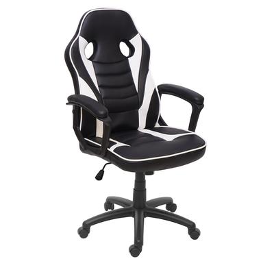 Décoshop26 - Gaming-Bürostuhl auf Rollen ergonomische Form drehbar höhenverstellbar synthetisches Material schwarz/weiß 04_0001840