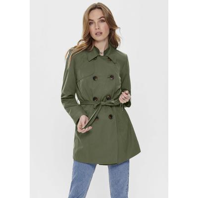 Trenchcoat ONLY "ONLVALERIE TRENCHCOAT OTW NOOS", Damen, Gr. S, grün (grape leaf), Web, Obermaterial: 100% Polyester, unifarben, figurumspielend ca. Mitte Oberschenkel, Mäntel