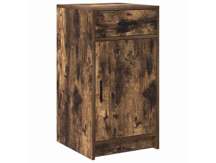 KPOTUERTU Sideboard Geräucherte Eiche 40 x 40,5 x 75 cm Holzwerkstoff Holzwerkstoff, kratzfest, Fächer, Schubladen, Regale, Bargriffe, freistehend, Wandbefestigungsset, 1 x Sideboard