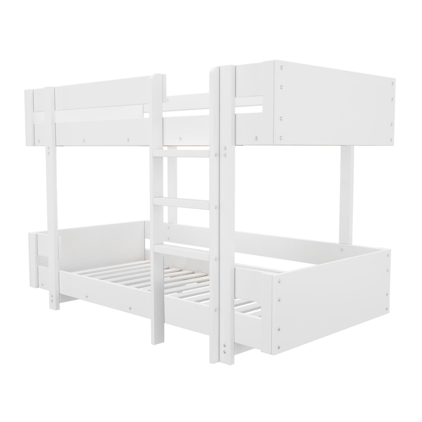 Kinder-Etagenbett, Doppelbett, Mit Treppe, Schlichtes Design, Verstärktes Geländer, ohne Matratze, 90*200cm, Weiß