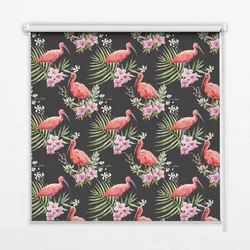 INNENROLLO - Fensterrollo - Rollo - 70x140 cm - Flamingos auf Pflanzen