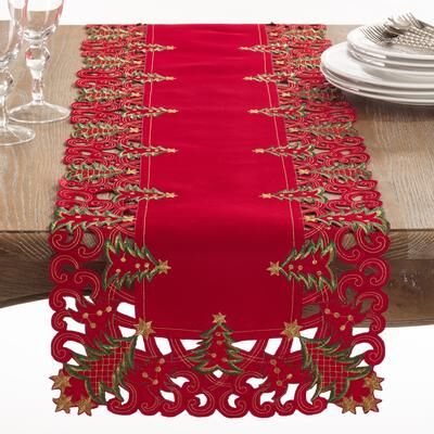 Saro Lifestyle Christmas Trees Holiday Table Runner