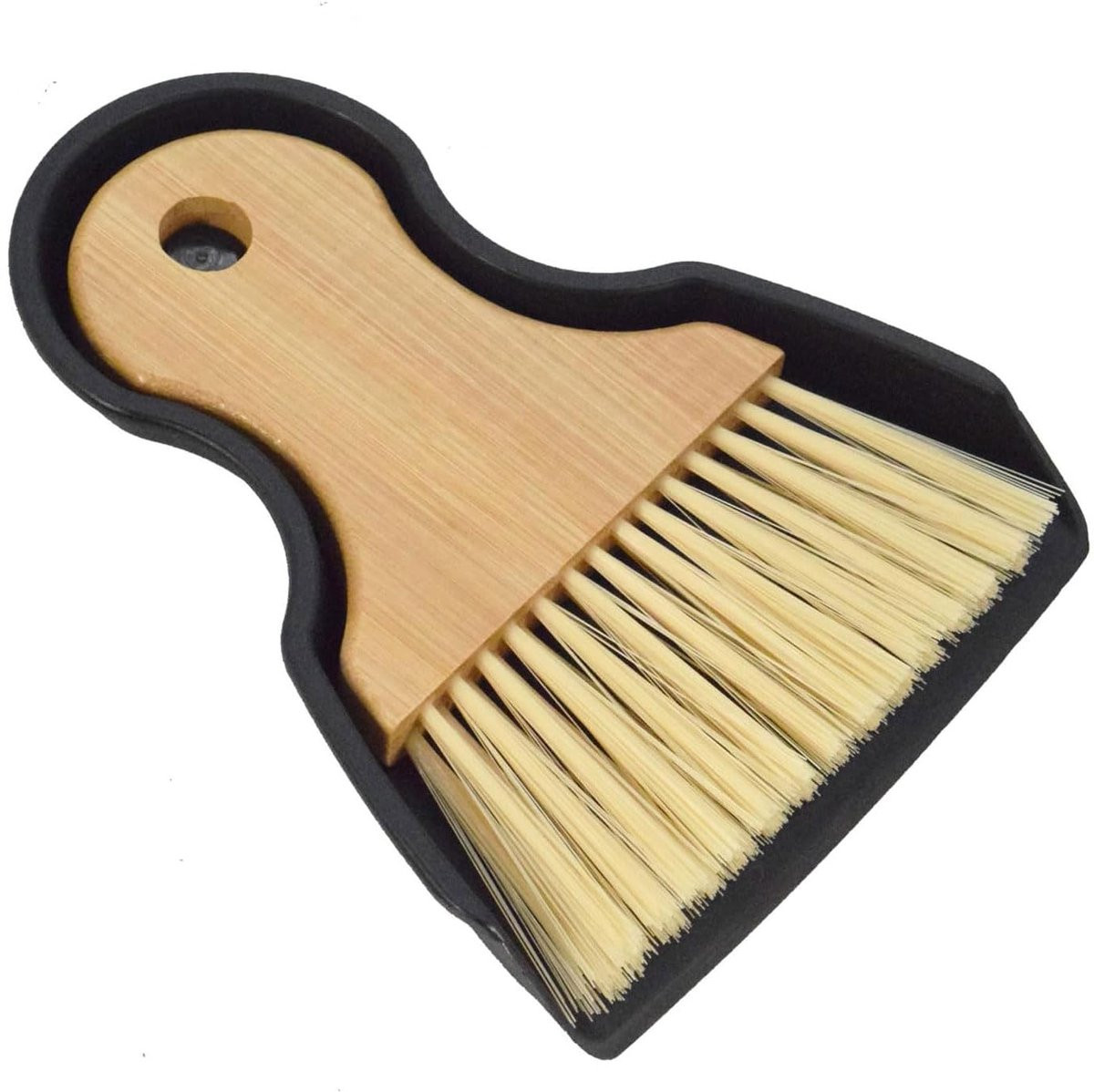 Handveger en kruimelschep set met bamboestelen, zwart