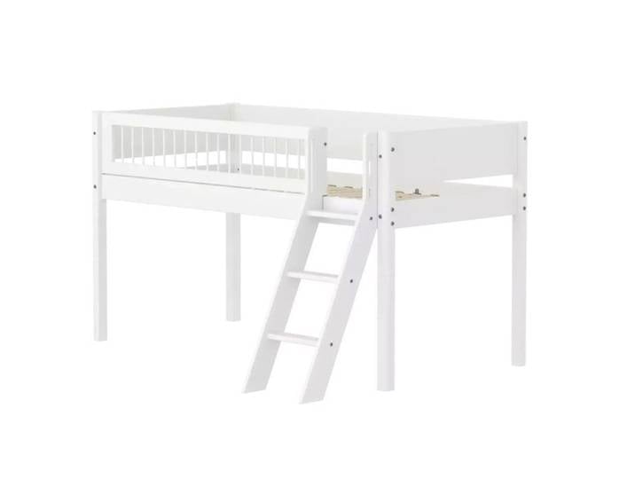 Lits mi-hauteur - FLEXA - WHITE - Échelle inclinée antidérapante - Barrière à barreaux - 90 x 200 cm