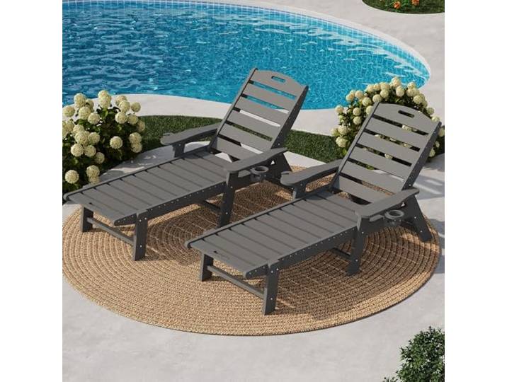 GarveeMore Garten-Relaxliege HDPE 5-Fach verstellbar mit Rollen 2er-Set