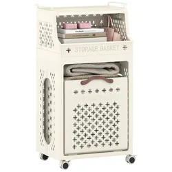 Helloshop26 - Faltbarer Wäschekorb mit Rollen 44 x 29,5 x 78 cm für praktische Aufbewahrung modernes Design beige PP 20_0017225