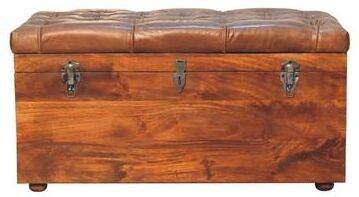 Artisan Furniture Solid Wood Buffalo Hide Chestnut Storage Trunk, Leather, Brown with storage - N/A
