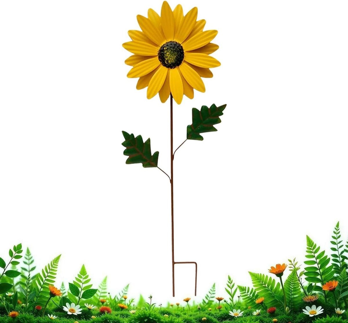 Gele Metalen Tuinsteker Decoratieve Bloem Hoogte: 69 cm
