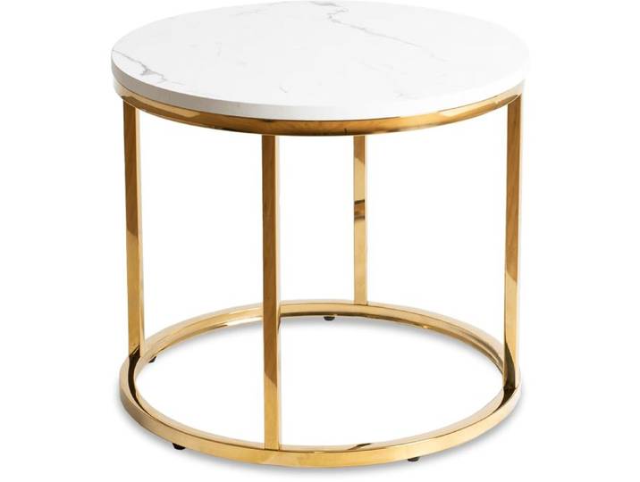 Table basse CLIFF 53 cm Marbre blanc/Or Glamour moderne