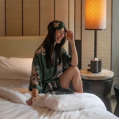 KIM + ONO Yuri Luxury Washable Silk Kimono Robe- Short   KIM+ONO - verdant / one size