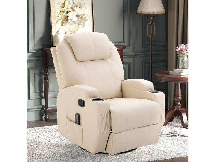 Fauteuil relax électrique massant AESVAR 1 place 360° rotatif blanc crème simili cuir