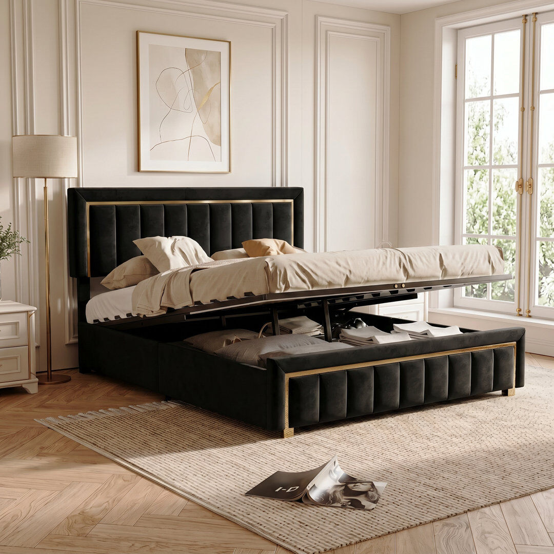 Canora Grey Ottoman Bed Black 135 x 190cm