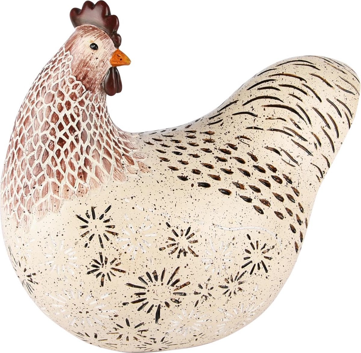 Dekoratief broedende kip, wit/bruin, resina, B: 19 cm, D: 10 cm, H: 18 cm
