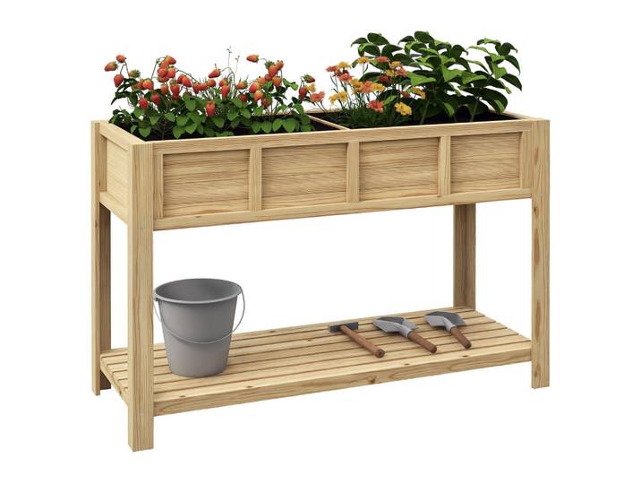 ComfortXL Hochbeet De-15997 mit herausnehmbarem Separator Holz, Naturfarben, 115x75x46 cm, Gartenzubehör, Hochbeete