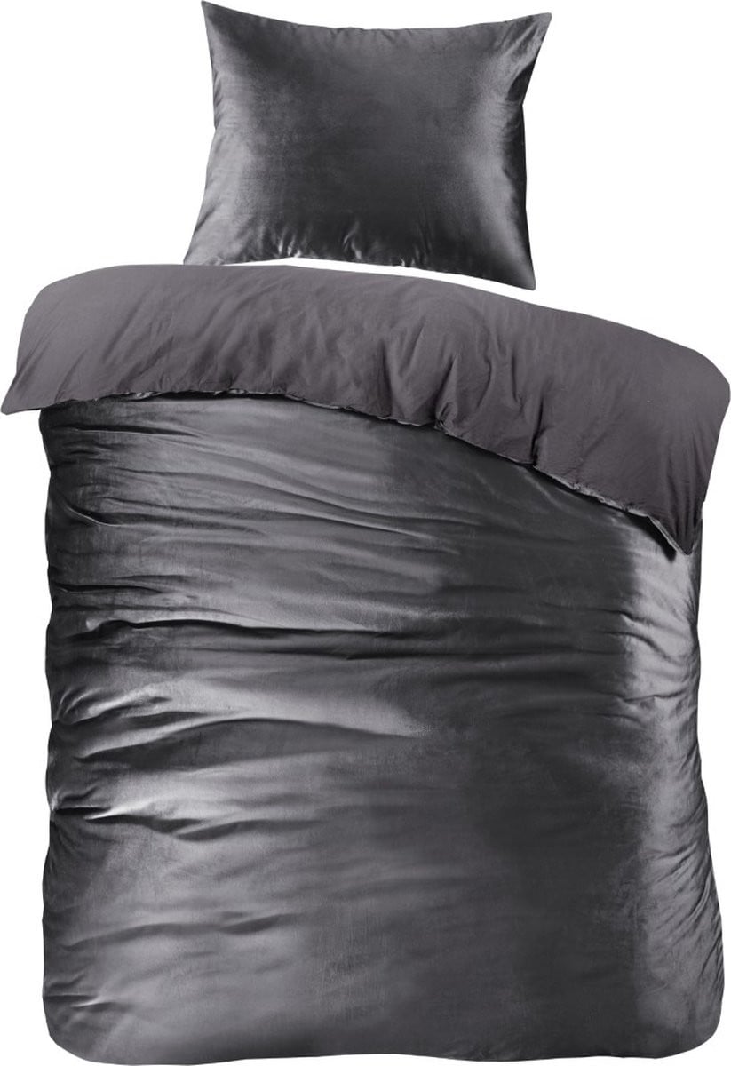Papillon Uni Velvet Dekbedovertrek Eenpersoons Grijs 140x200 cm