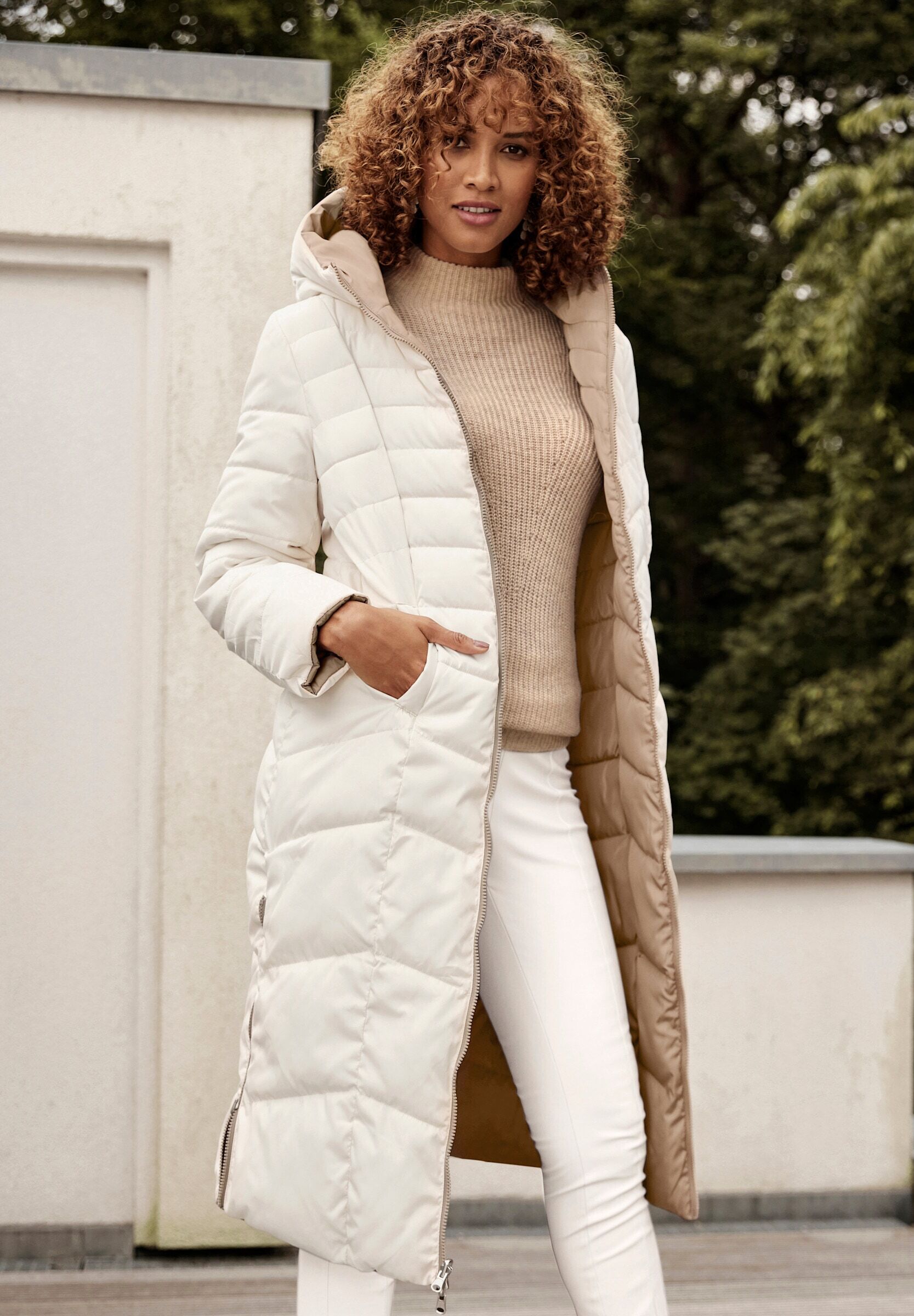 Steppjacke WITT "Wende-Mantel Steppmantel mit Wende-Funktion", Damen, Gr. 40, weiß (ecru, taupe), Web, Stoff, , Casual, Jacken Steppjacke