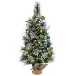 COSTWAY Weihnachtsbaum 90cm, 30 warmweiße LEDs, Timer, Beeren & Zapfen, Tischbaum.