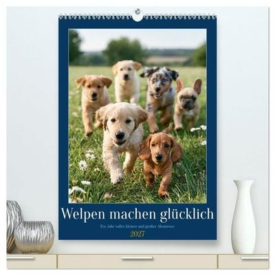 Welpen machen glücklich (hochwertiger Premium Wandkalender 2027 DIN A2 hoch), Kunstdruck in Hochglanz