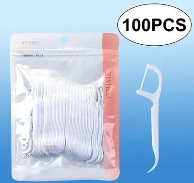 Combo Retail Shop Disposable Dental Floss Sticks, Inter Dental Cleaner, Travel Friendly Oral Hygiene Essential, Portable Oral Care Tool 100pcs white