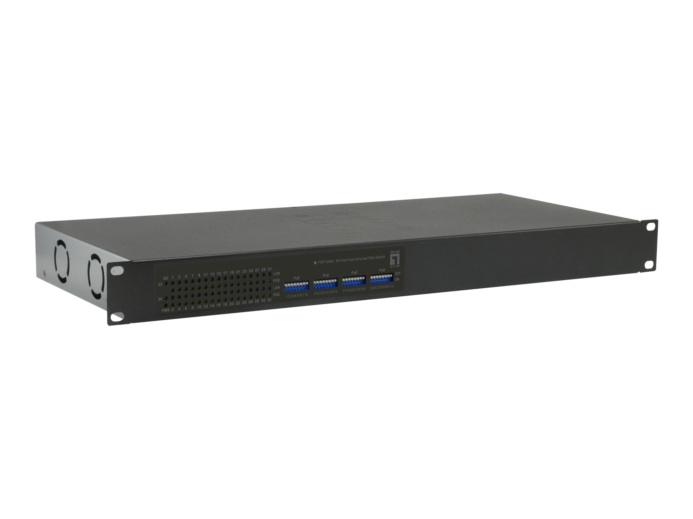 LevelOne FGP-3400W250, Unmanaged, Fast Ethernet (10/100), Vollduplex, Power over Ethernet (PoE), Rack-Einbau