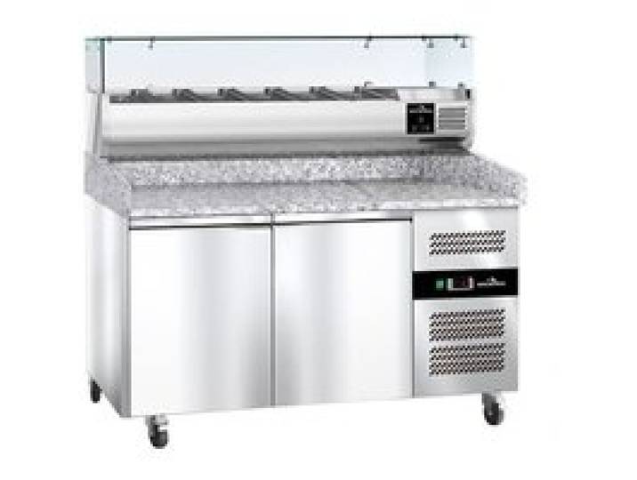 Meuble à pizza réfrigéré Tropicalisée GOLDINOX PREMIUM 2 portes avec vitrine ingrédients (6x GN1/3)