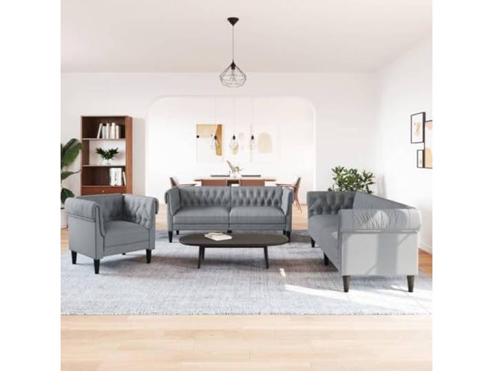 KTHLBRH Sofa-Set, 3-teilig, hellgrau, Stoff Atmungsaktives Polyester, Schaumstoffpolsterung, robuste Beine, modernes Design, Traglast 110 kg