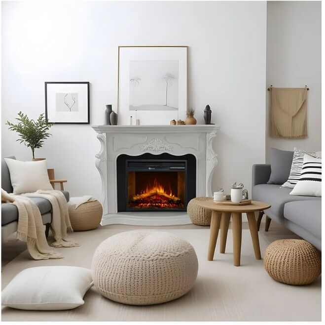 Divina Fire Chimenea eléctrica de suelo parigi en madera blanca l123xp39xh100