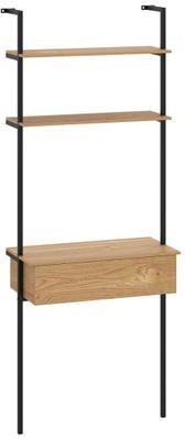 Costway 4-Tier Ladder Bookshelf with Drawer and Metal Frame for Living Room-Natural