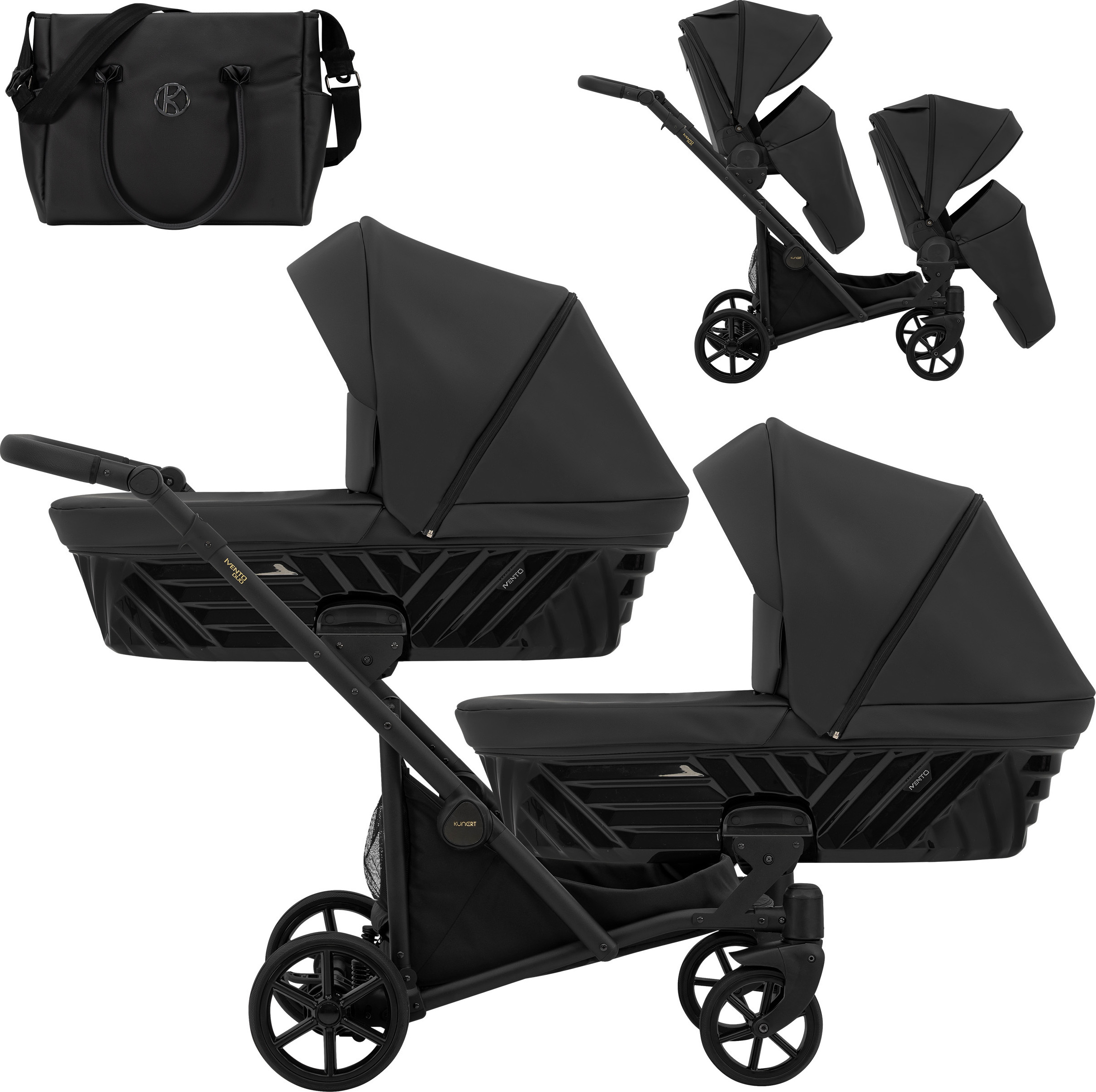 Kunert Ivento Duo Zwillingswagen 2in1 - schwarzes Gestell - Farbe: Black Pearl
