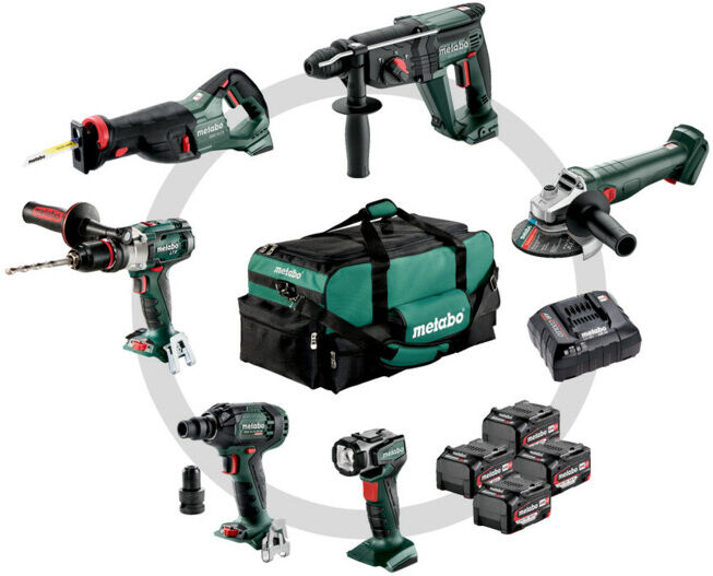 Kit d'outils sans fil Combo pour l'artisanat du bâtiment Metabo 6.1SB 18 LTX + KH 18 LTX 24 + W 18 L 9-125 Quick + ASE 18 LTX + SSW 18 LTX 300 BL + UL (685211000)