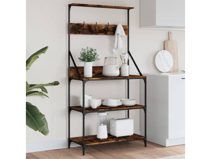Étagère de Boulangerie et Crochets 4 Niveaux Meuble de Rangement avec Pieds Réglables Organisateur Cuisine 838960
