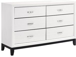 Benjara Ameya 58 Inch Wide Dresser, 6 Drawers Chrome, White Melamine, Black