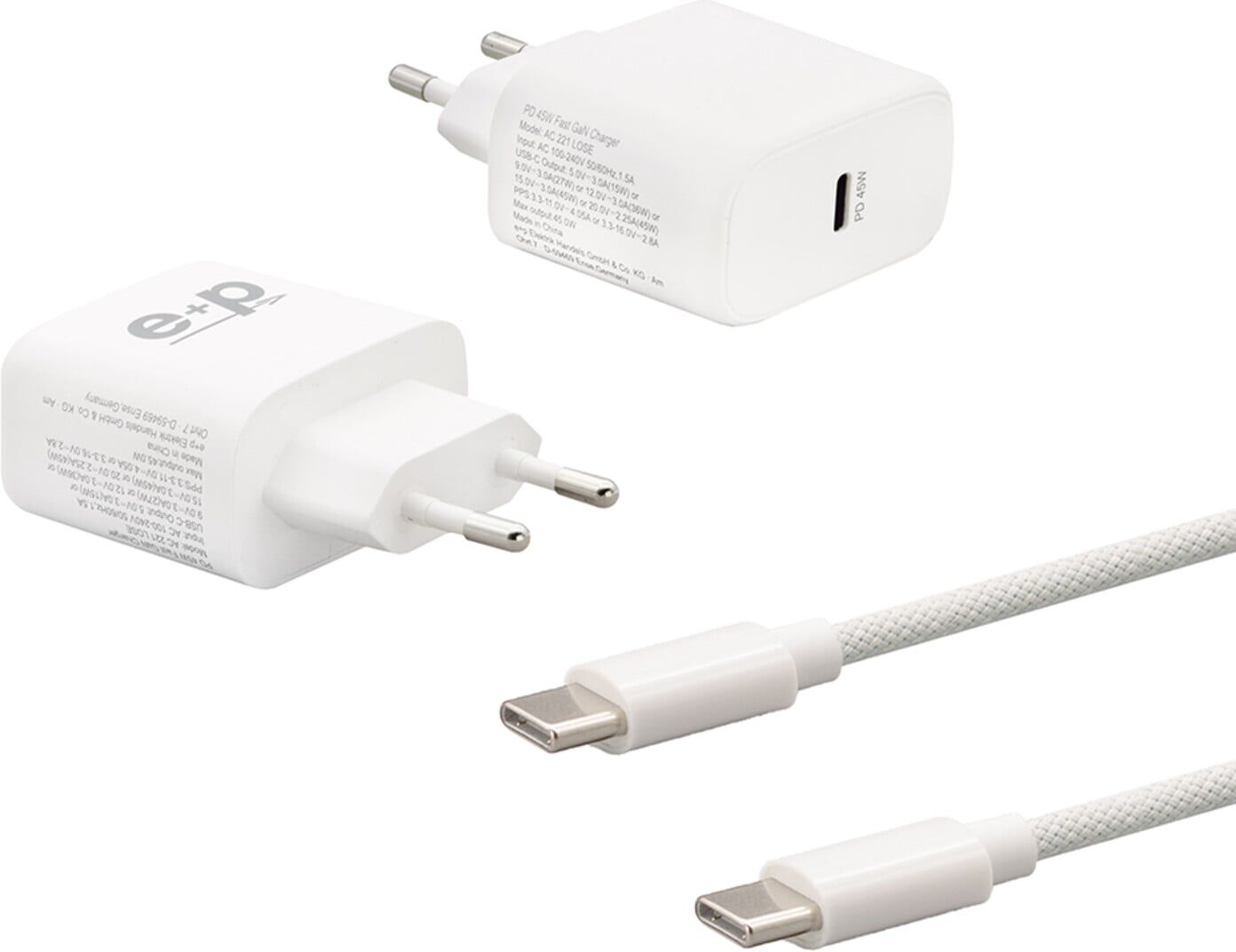 e+p USB-C Ladeset 45W AC-SET 221 2m Nylongeflecht (000014543000)