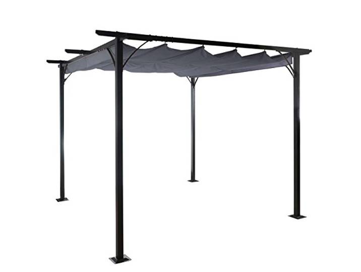 Mendler Pergola HWC-C42, 6cm-Gestell + Schiebedach - 3,5x3,5m grau Garten, Pavillon