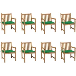 vidaXL Gartenstühle 8 Stk. mit Grünen Kissen Massivholz Teak