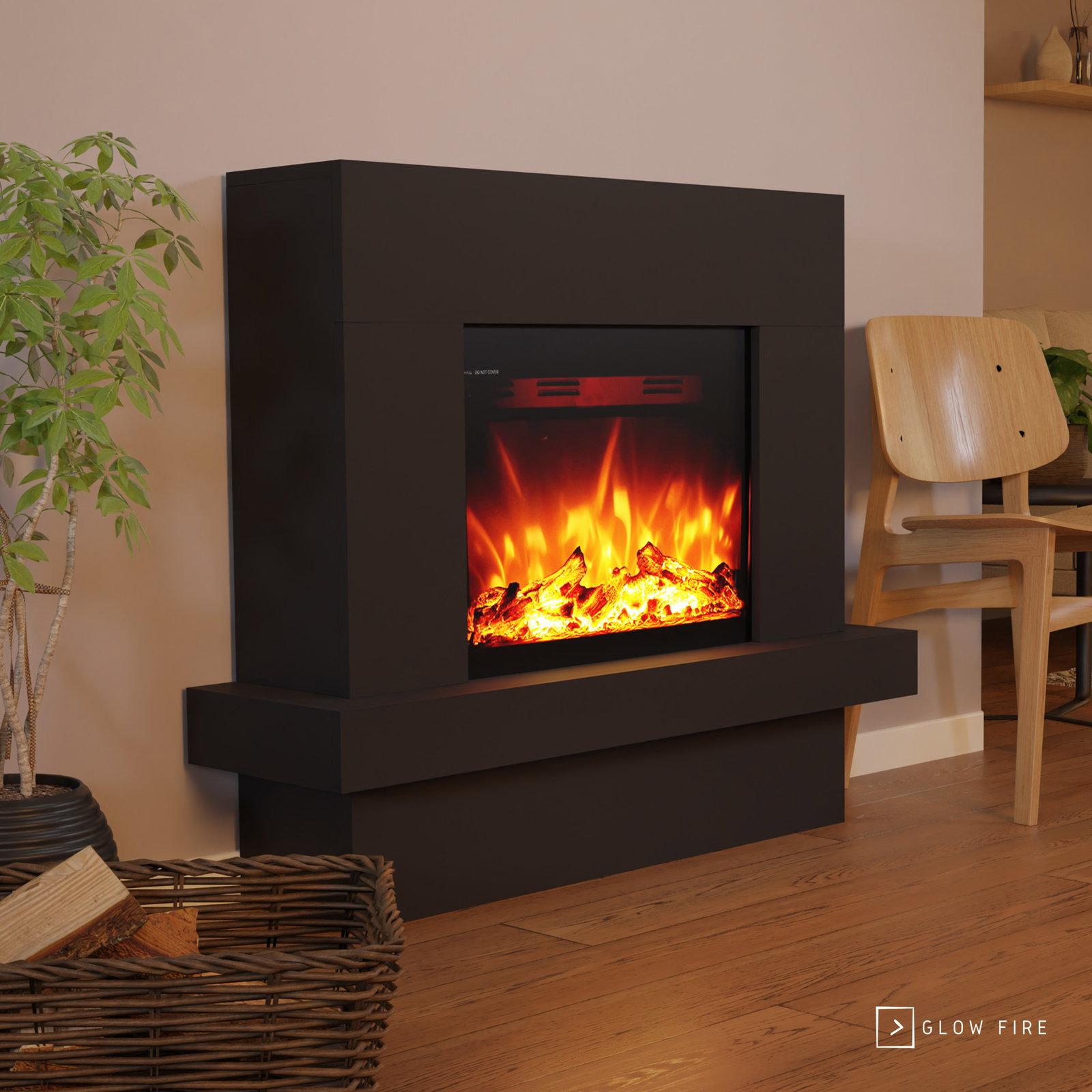 Glow Fire Elektrokamin 'Pandora' | LED Standkamin in schwarz mit Heizung (1500 W) | HxBxT: 97x114x32cm