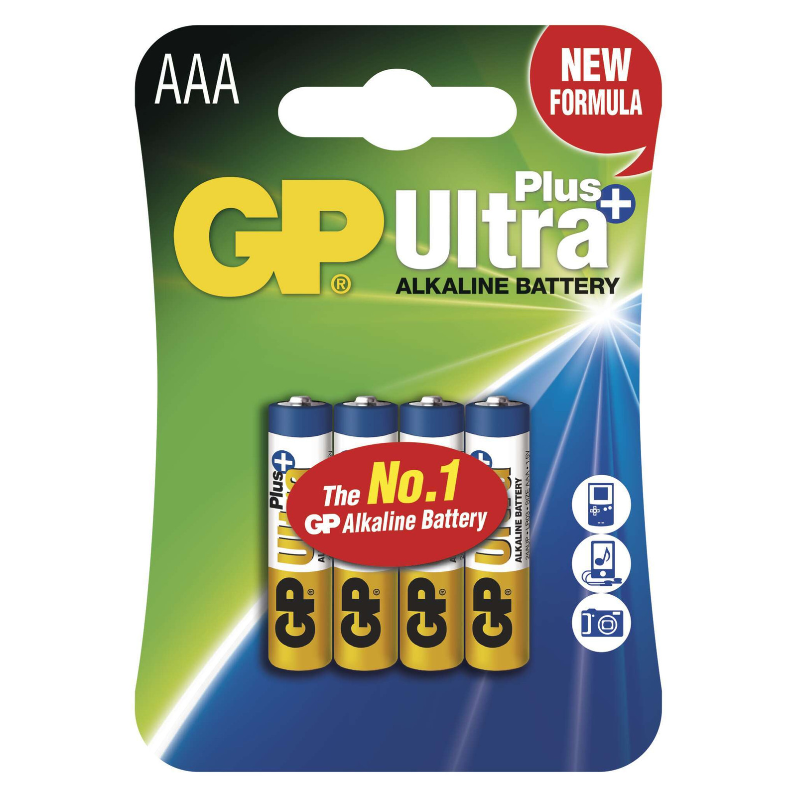 GP Batteries Ultra Plus Alkaline AAA Wegwerpbatterijen, 1,5 V, 4 stuks, Multicolour